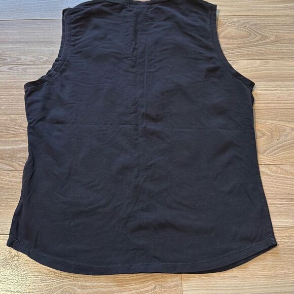 Banana Republic Stretch Cotton Black Tank Top Size Large with Bedazzled Flower o - Picture 7 of 7